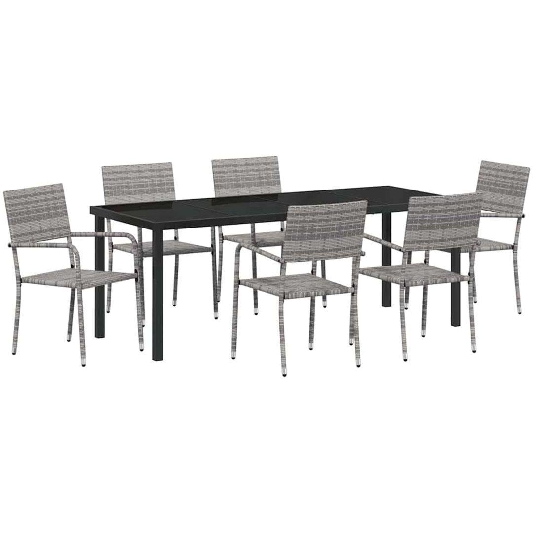 7-delars trädgårdsmöbelset Grå Poly Rattan vidaXL Set för 6 – bild 2