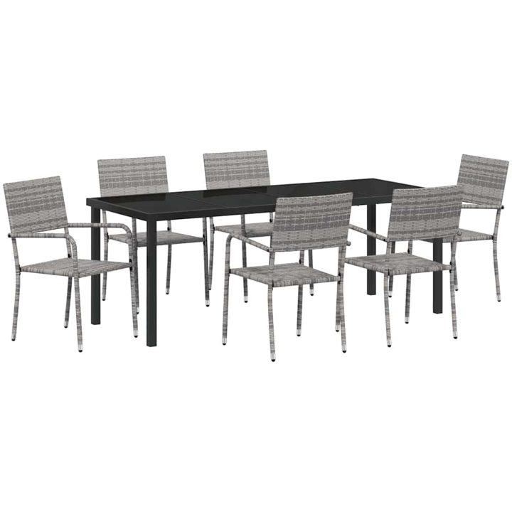 7-delars trädgårdsmöbelset Grå Poly Rattan vidaXL Set för 6 – bild 2