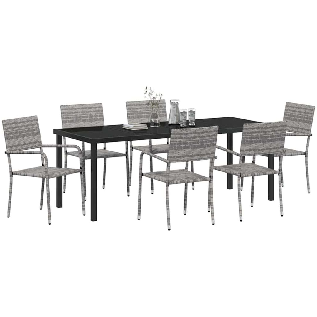 7-delars trädgårdsmöbelset Grå Poly Rattan vidaXL Set för 6 – bild 3
