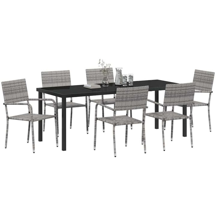7-delars trädgårdsmöbelset Grå Poly Rattan vidaXL Set för 6 – bild 3
