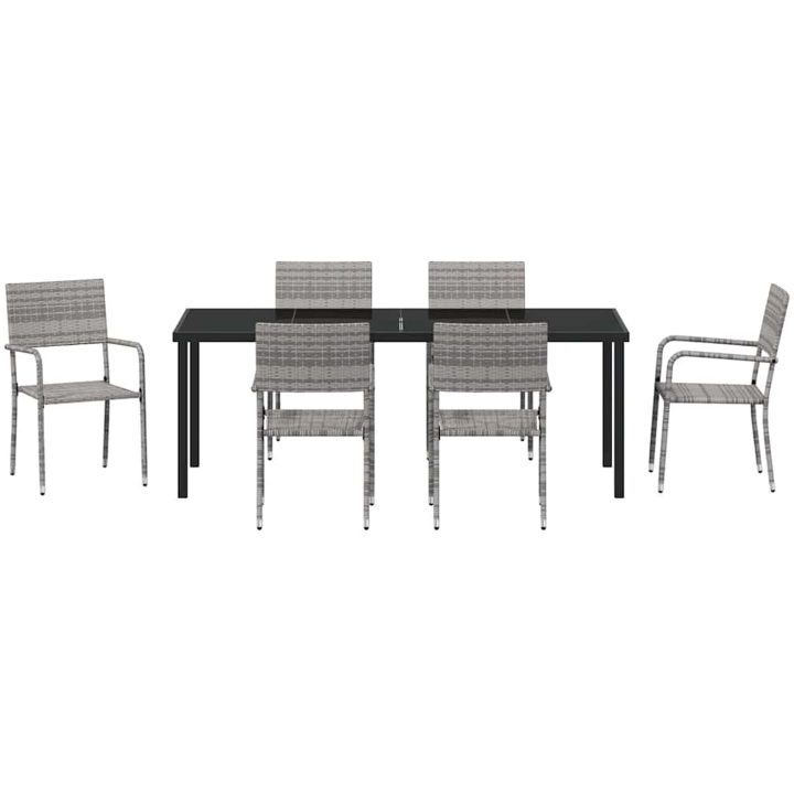 7-delars trädgårdsmöbelset Grå Poly Rattan vidaXL Set för 6 – bild 7