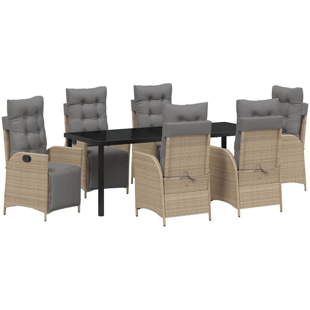7-delars trädgårdsmöbelset i beige poly-rattan vidaXL 200 x 80 x 73 cm – bild 2