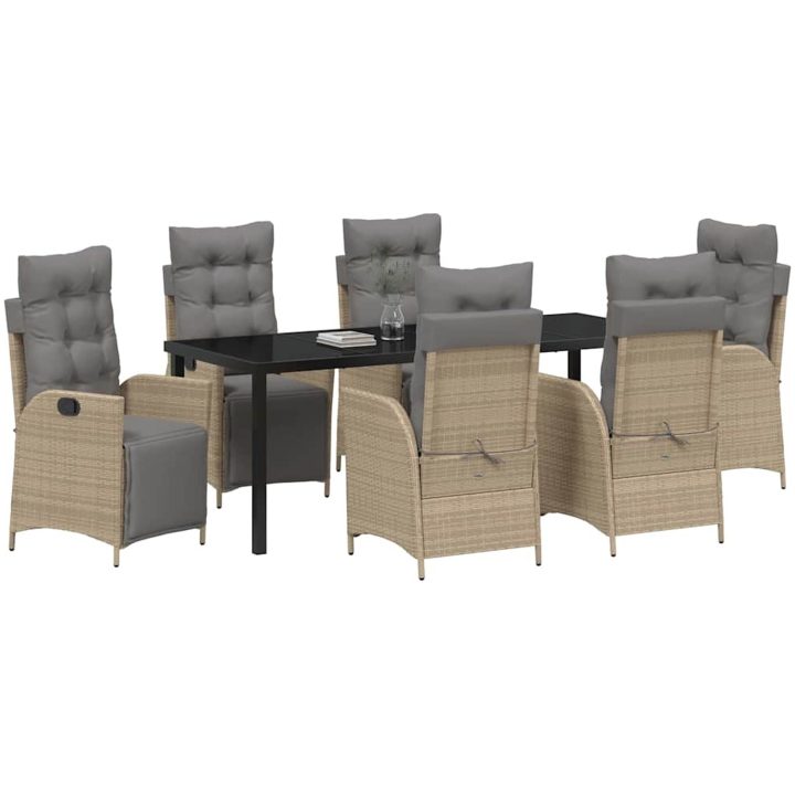 7-delars trädgårdsmöbelset i beige poly-rattan vidaXL 200 x 80 x 73 cm – bild 3