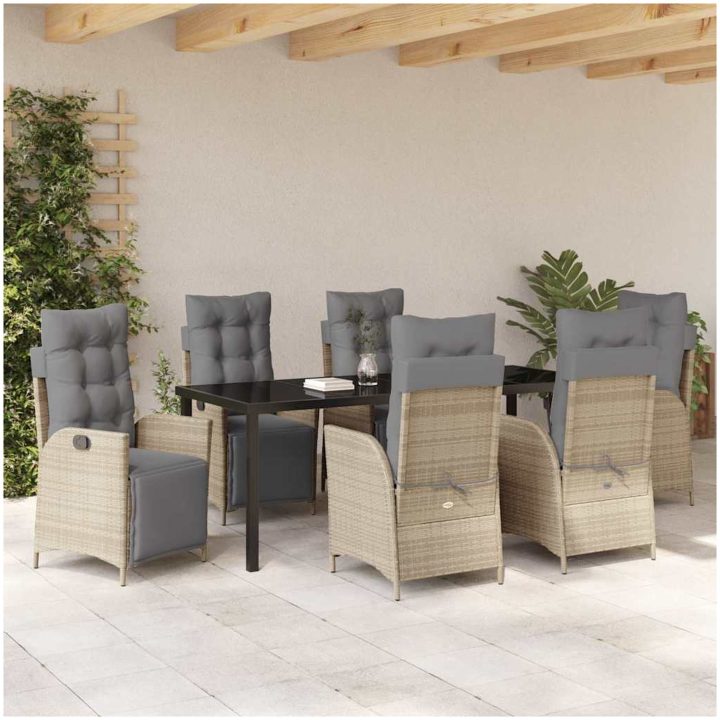 7-delars trädgårdsmöbelset i beige poly-rattan vidaXL 200 x 80 x 73 cm – bild 4