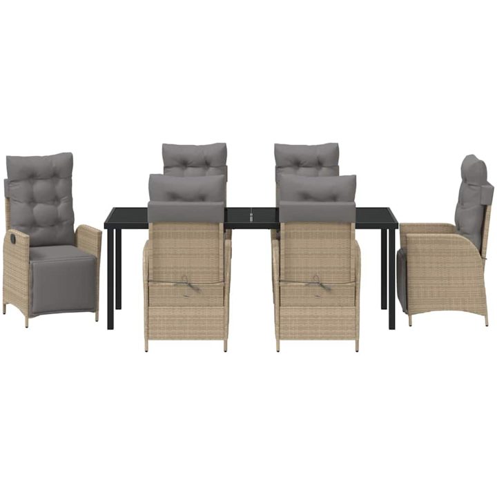 7-delars trädgårdsmöbelset i beige poly-rattan vidaXL 200 x 80 x 73 cm – bild 6