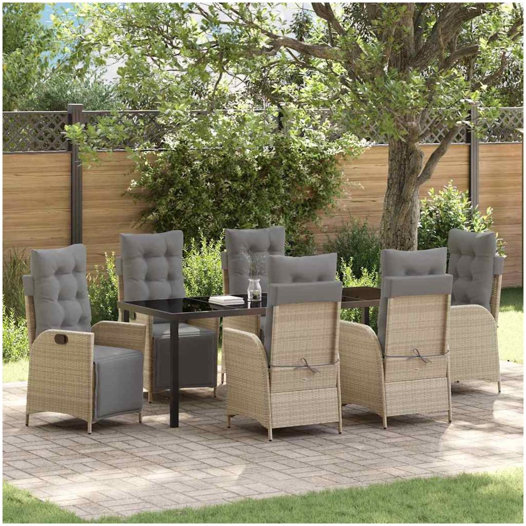 7-delars trädgårdsmöbelset i beige poly-rattan vidaXL 200 x 80 x 73 cm