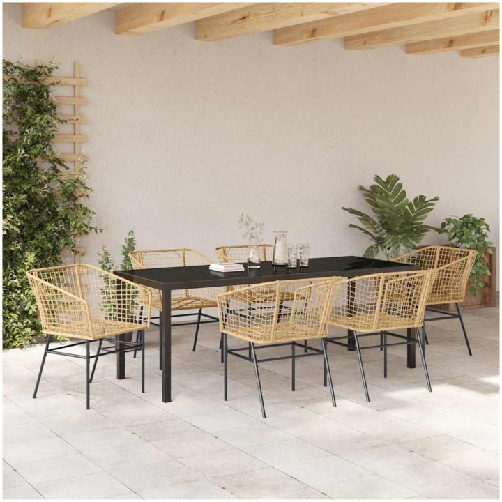 7 Delars Trädgårdsmöbelset i Brun Poly Rattan vidaXL 200 x 80 x 73 cm – bild 4