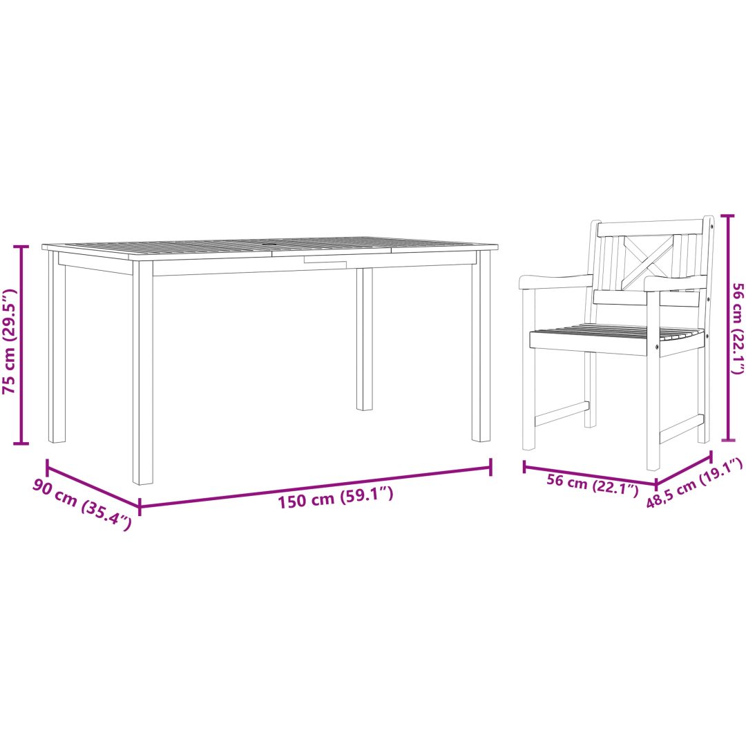 7-delars trädgårdsmöbelset i robust akaciaträ vidaXL 150 x 90 x 74 cm – bild 10