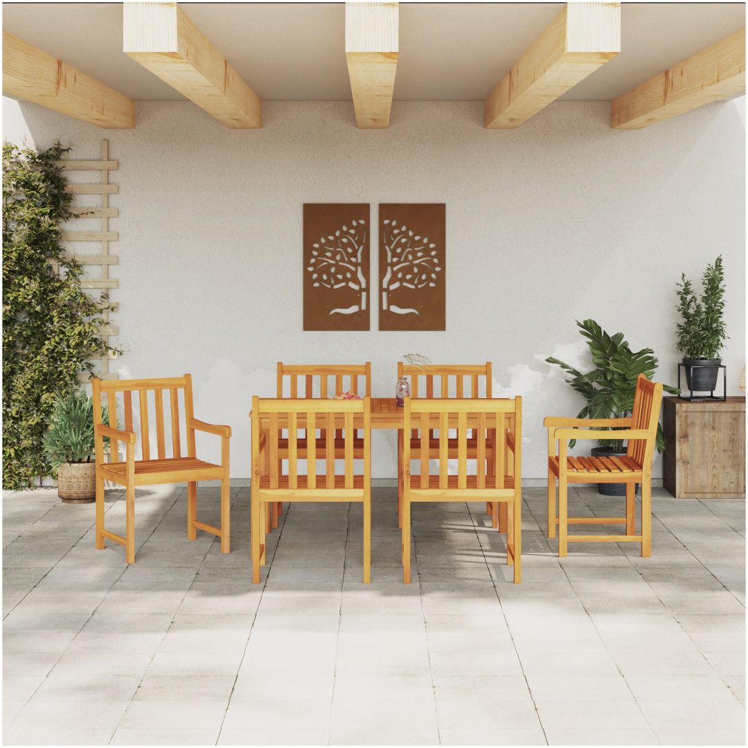 7-delars trädgårdsmöbelset - massivt akaciaträ vidaXL 140 x 80 x 74 cm – bild 4