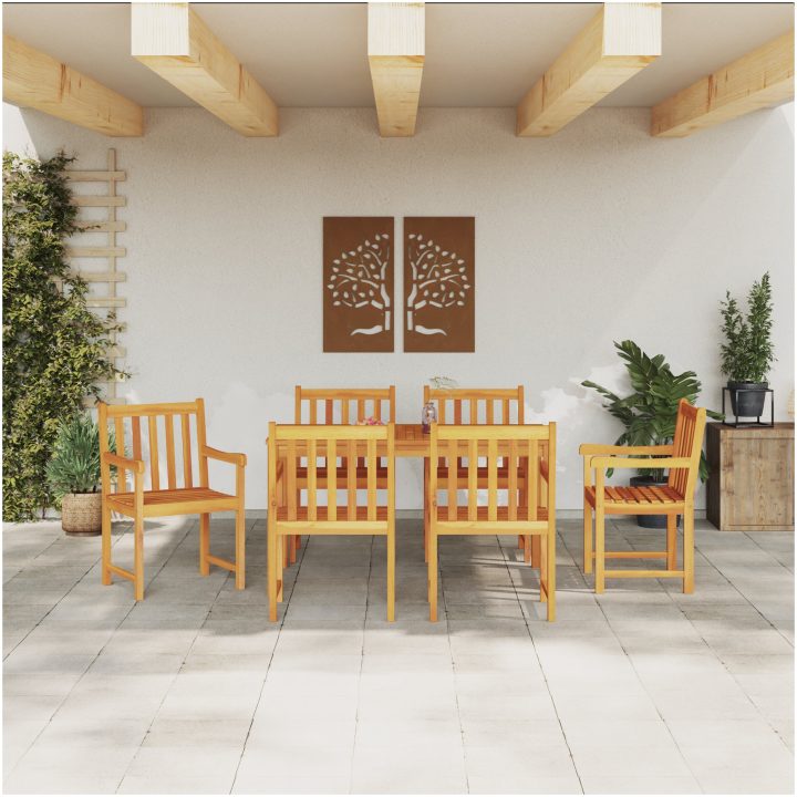 7-delars trädgårdsmöbelset - massivt akaciaträ vidaXL 140 x 80 x 74 cm – bild 4