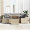 7-delars trädgårdsmöbelset med beige kuddar i poly rattan vidaXL 100 x 55 x 73 cm – miniatyr 3