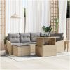 7-delars trädgårdsmöbelset med beige kuddar i poly rattan vidaXL 100 x 55 x 73 cm – miniatyr 1