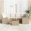 7-delars trädgårdsmöbelset med kuddar Beige Poly Rattan Akacia vidaXL 55 x 55 x 37 cm – miniatyr 3