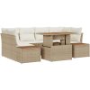 7 Delars Trädgårdsmöbelset med Kuddar, Beige Poly Rattan och Akacia vidaXL 100 x 55 x 73 cm – miniatyr 2