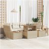 7 Delars Trädgårdsmöbelset med Kuddar, Beige Poly Rattan och Akacia vidaXL 100 x 55 x 73 cm – miniatyr 1