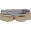 7-delars trädgårdsmöbelset med kuddar Beige Poly Rattan vidaXL Stor – miniatyr 2