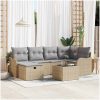 7-delars trädgårdsmöbelset med kuddar Beige Poly Rattan vidaXL Stor – miniatyr 1