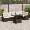 7-delars trädgårdsmöbelset med kuddar, brun poly-rattan vidaXL 100 x 55 x 73 cm – miniatyr 1
