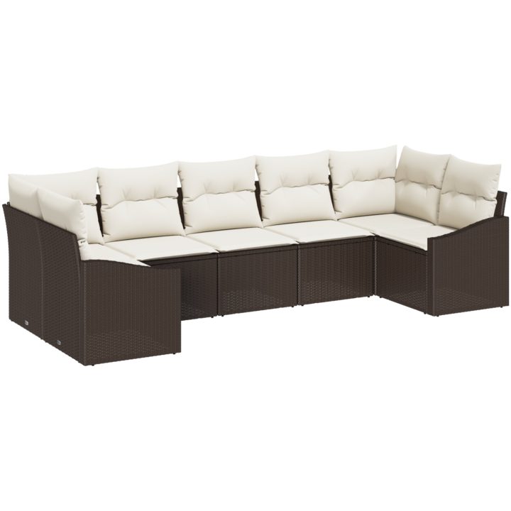 7-delars trädgårdsmöbelset med kuddar - brun poly rattan vidaXL 165 x 62 x 69 cm – bild 2