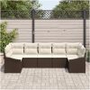 7-delars trädgårdsmöbelset med kuddar - brun poly rattan vidaXL 165 x 62 x 69 cm – miniatyr 3