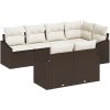 7-delars trädgårdsmöbelset med kuddar Brun Poly Rattan vidaXL 233.5 x 123.5 x 85 cm – miniatyr 2