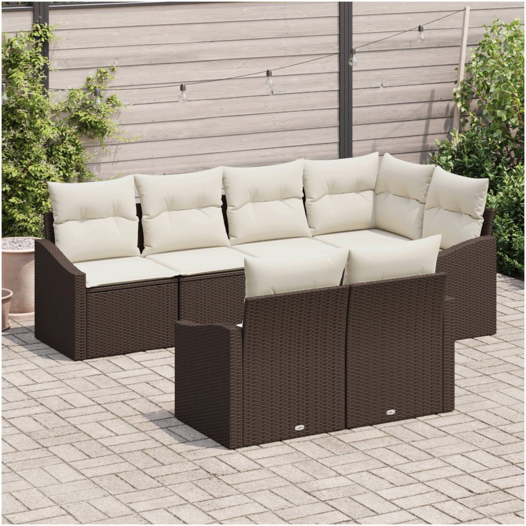 7-delars trädgårdsmöbelset med kuddar Brun Poly Rattan vidaXL 233.5 x 123.5 x 85 cm – bild 3