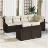7-delars trädgårdsmöbelset med kuddar Brun Poly Rattan vidaXL 233.5 x 123.5 x 85 cm – miniatyr 1