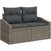 7 Delars Trädgårdsmöbelset med Kuddar Grå Poly Rattan och Akacia vidaXL 100 x 55 x 73 cm – miniatyr 4