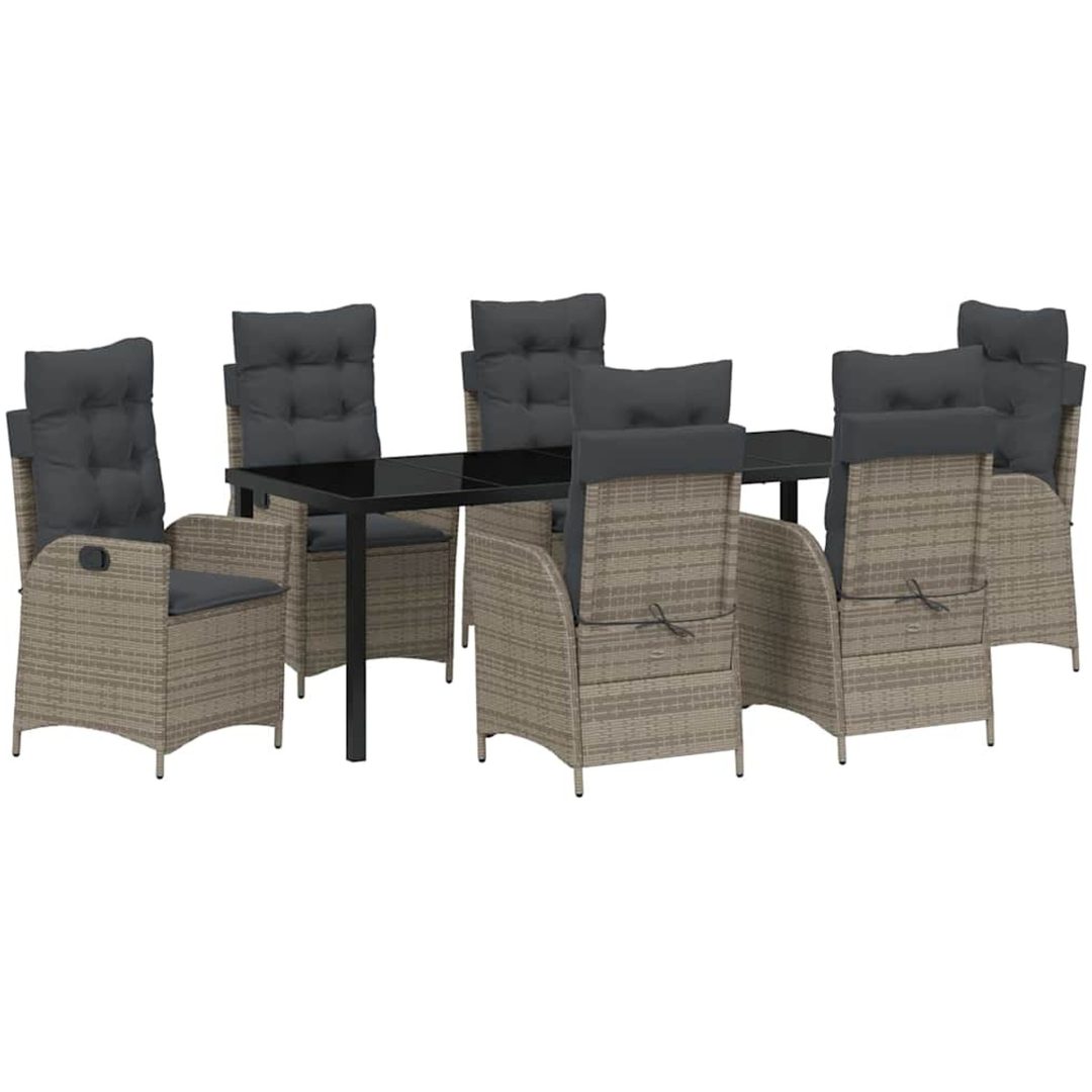 7-delars Trädgårdsmöbelset med Kuddar Grå Poly Rattan vidaXL 200 x 80 x 73 cm – bild 2