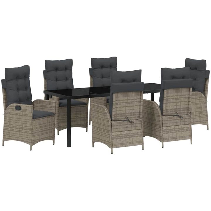 7-delars Trädgårdsmöbelset med Kuddar Grå Poly Rattan vidaXL 200 x 80 x 73 cm – bild 2