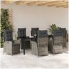 7-delars Trädgårdsmöbelset med Kuddar Grå Poly Rattan vidaXL 200 x 80 x 73 cm – miniatyr 4