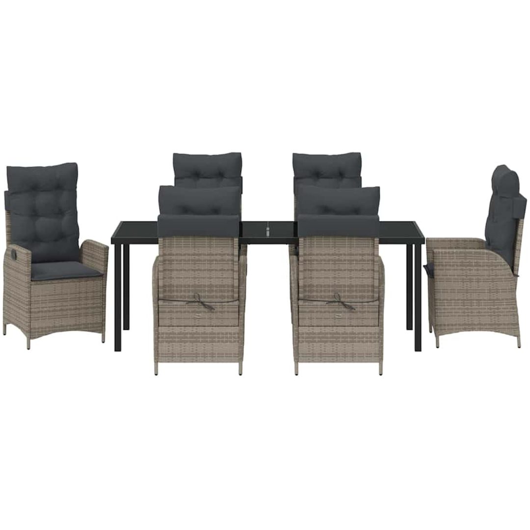 7-delars Trädgårdsmöbelset med Kuddar Grå Poly Rattan vidaXL 200 x 80 x 73 cm – bild 7