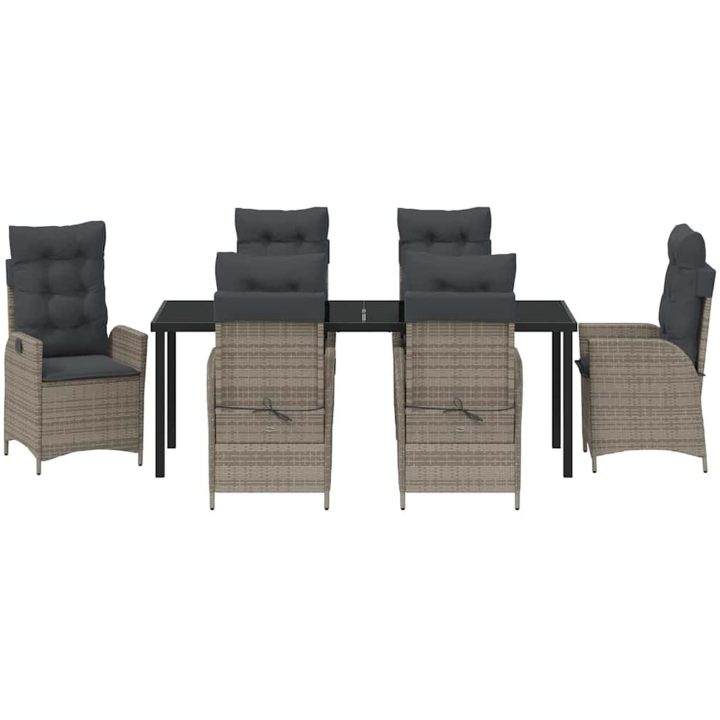 7-delars Trädgårdsmöbelset med Kuddar Grå Poly Rattan vidaXL 200 x 80 x 73 cm – bild 7
