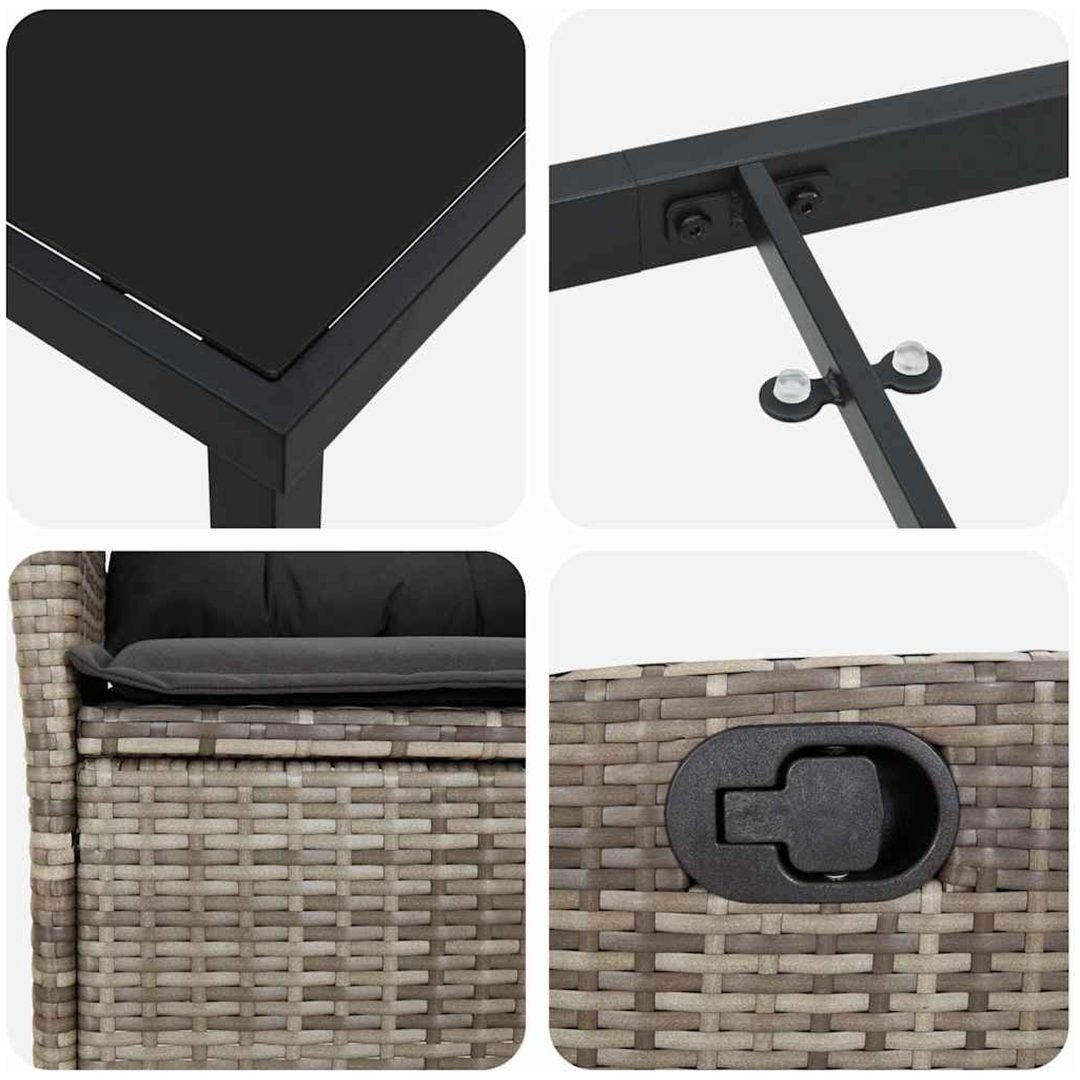7-delars Trädgårdsmöbelset med Kuddar Grå Poly Rattan vidaXL 200 x 80 x 73 cm – bild 8