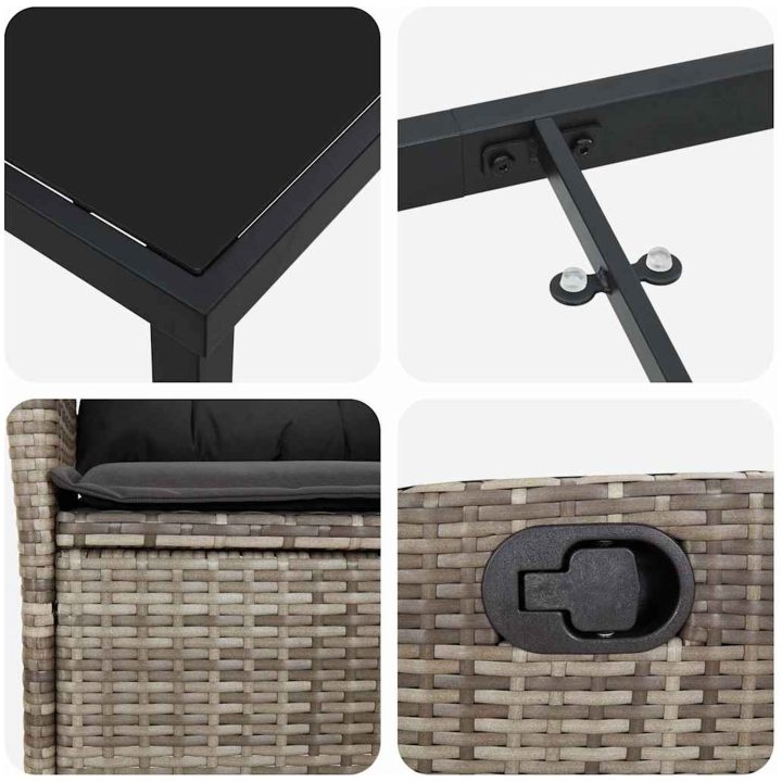7-delars Trädgårdsmöbelset med Kuddar Grå Poly Rattan vidaXL 200 x 80 x 73 cm – bild 8