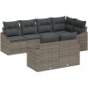 7-delars trädgårdsmöbelset med kuddar, grå poly-rattan vidaXL 233.5 x 123.5 x 85 cm – miniatyr 2