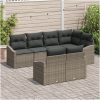 7-delars trädgårdsmöbelset med kuddar, grå poly-rattan vidaXL 233.5 x 123.5 x 85 cm – miniatyr 3