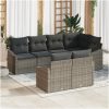 7-delars trädgårdsmöbelset med kuddar, grå poly-rattan vidaXL 233.5 x 123.5 x 85 cm – miniatyr 1