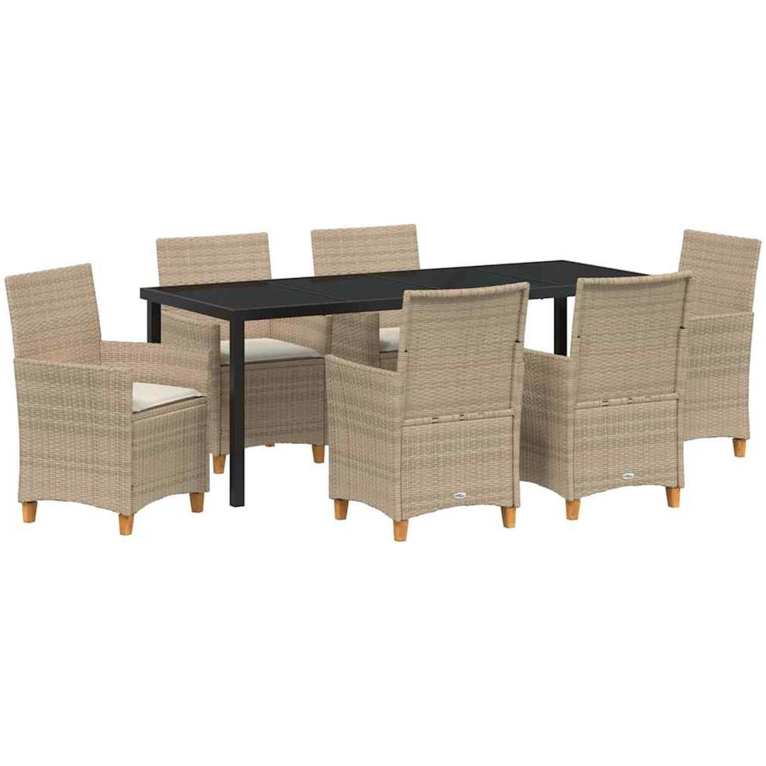 7-delars trädgårdsmöbelset med kuddar i beige poly rattan vidaXL 200 x 80 x 73 cm – bild 2
