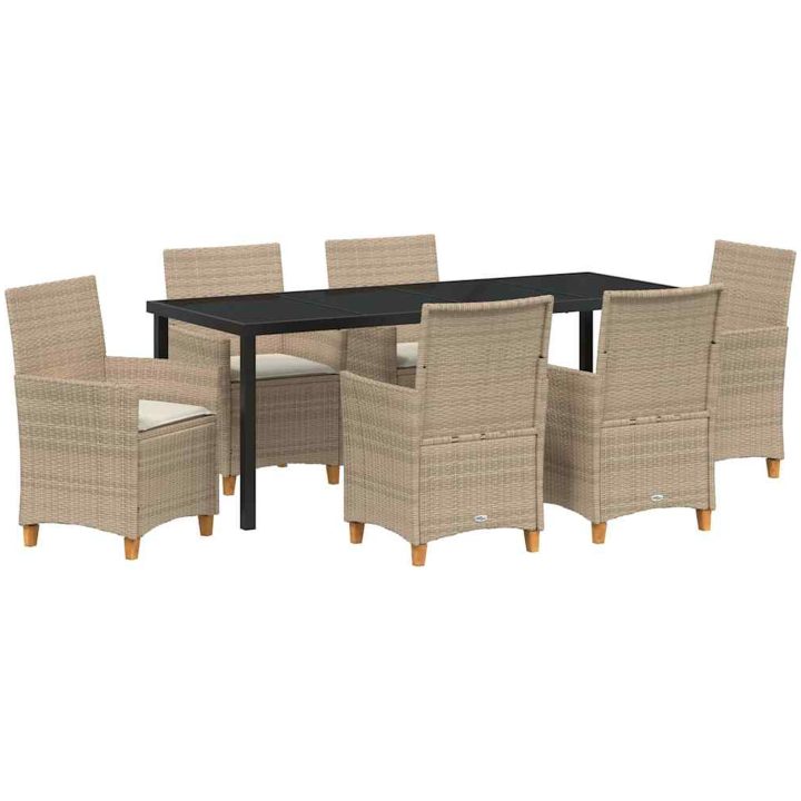 7-delars trädgårdsmöbelset med kuddar i beige poly rattan vidaXL 200 x 80 x 73 cm – bild 2