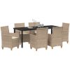 7-delars trädgårdsmöbelset med kuddar i beige poly rattan vidaXL 200 x 80 x 73 cm – miniatyr 3