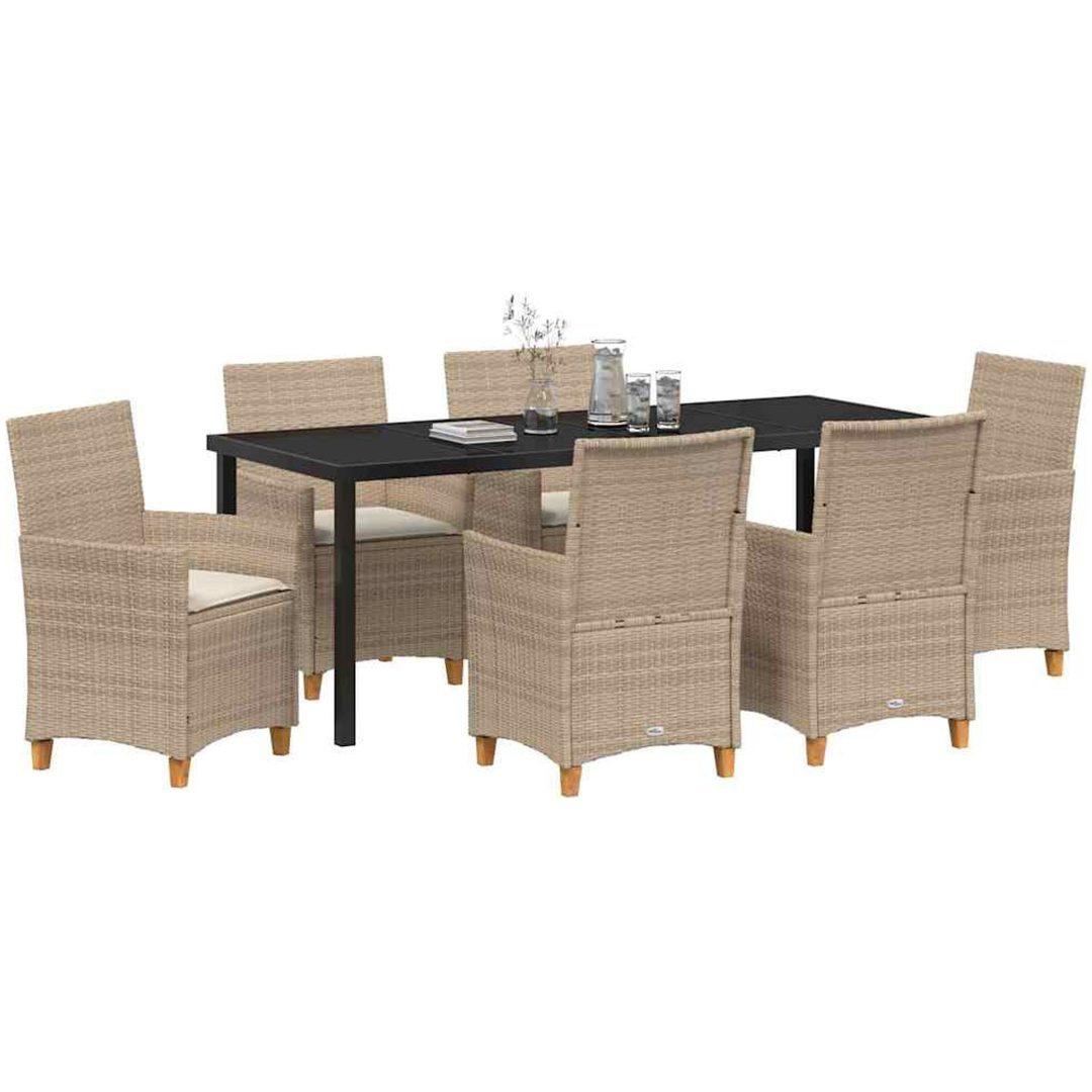 7-delars trädgårdsmöbelset med kuddar i beige poly rattan vidaXL 200 x 80 x 73 cm – bild 3