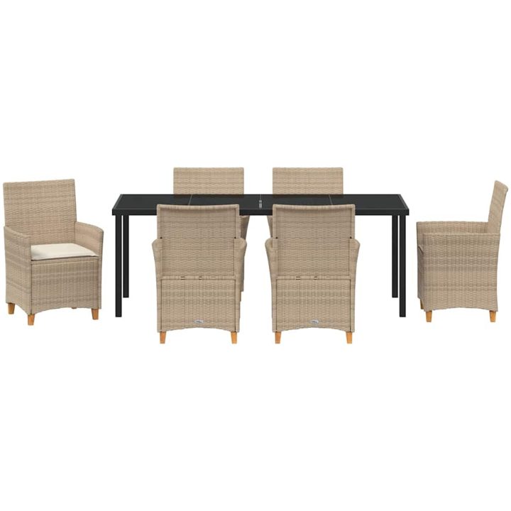 7-delars trädgårdsmöbelset med kuddar i beige poly rattan vidaXL 200 x 80 x 73 cm – bild 7