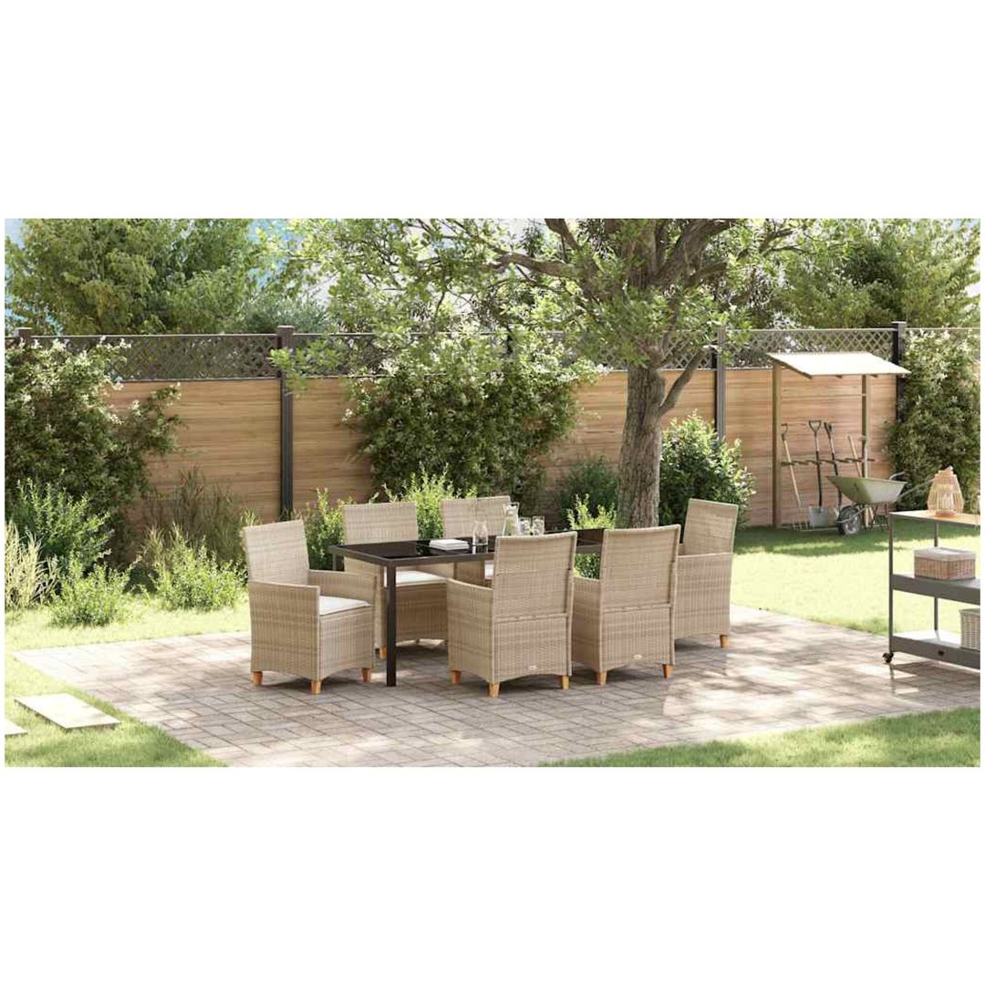 7-delars trädgårdsmöbelset med kuddar i beige poly rattan vidaXL 200 x 80 x 73 cm