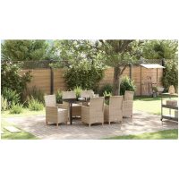 7-delars trädgårdsmöbelset med kuddar i beige poly rattan vidaXL