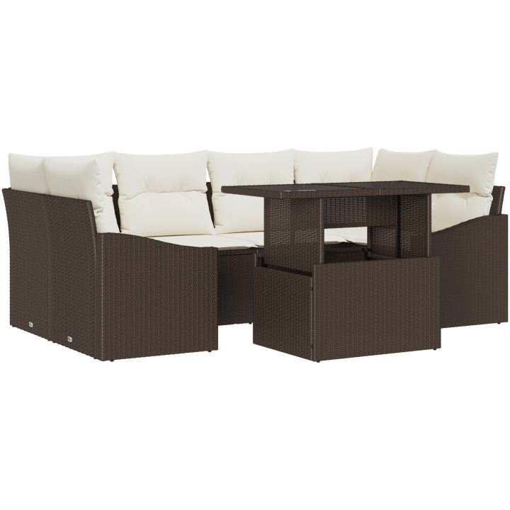 7-delars trädgårdsmöbelset med kuddar i brun polyrotting vidaXL 100 x 55 x 73 cm – bild 2