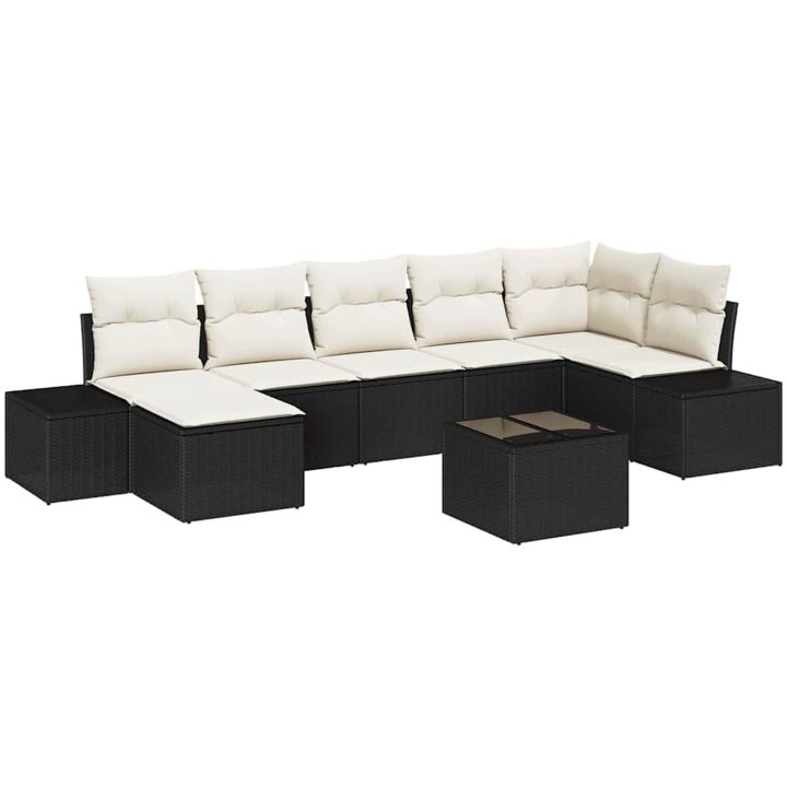 7-delars trädgårdsmöbelset med kuddar i brunt polyrattan vidaXL 55 x 55 x 37 cm – bild 2