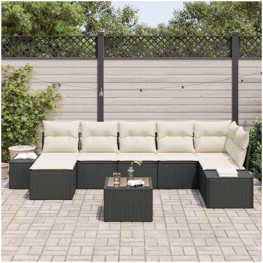 7-delars trädgårdsmöbelset med kuddar i brunt polyrattan vidaXL 55 x 55 x 37 cm – bild 3