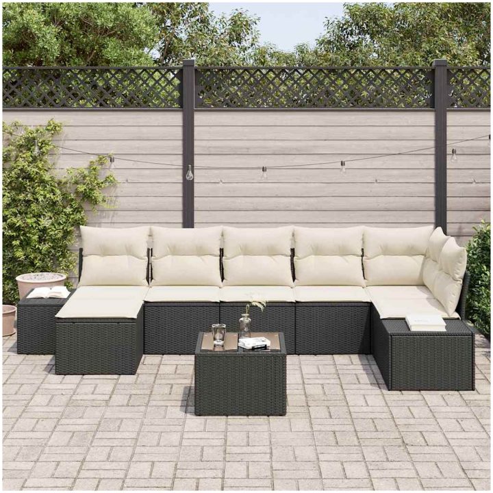 7-delars trädgårdsmöbelset med kuddar i brunt polyrattan vidaXL 55 x 55 x 37 cm – bild 3