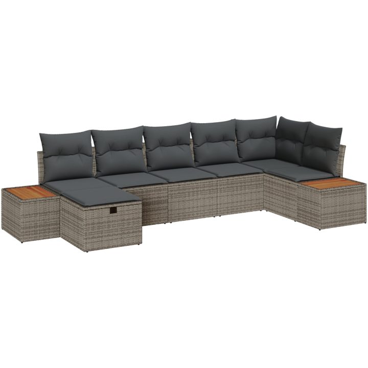 7-delars trädgårdsmöbelset med kuddar i grå polyrotting vidaXL 319 x 154 x 85 cm – bild 2